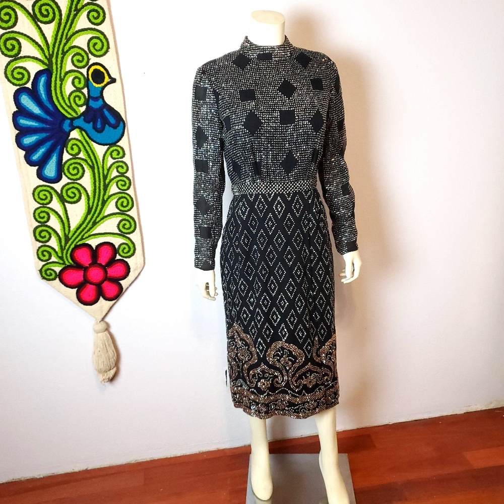 Vintage Lisa Meril Geometric 70s Glittery Gown